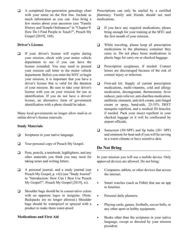 sister missionary packing for california list part two